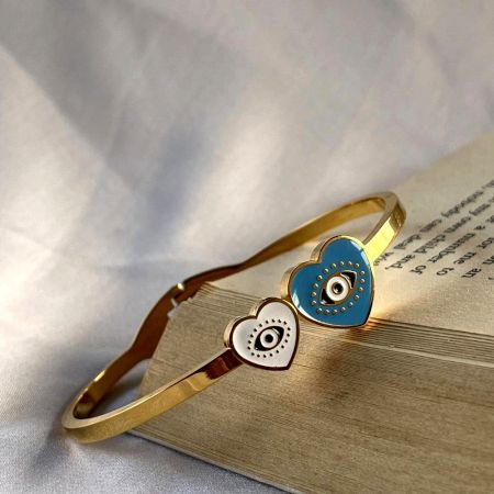 18K Gold Plated Dual Heart Evil Eye Kada
